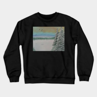 A winter landscape scene with pines Crewneck Sweatshirt